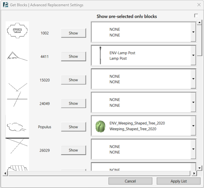 Get Block Advanced Selection Window