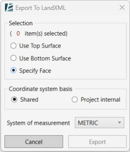 Export to LandXML window