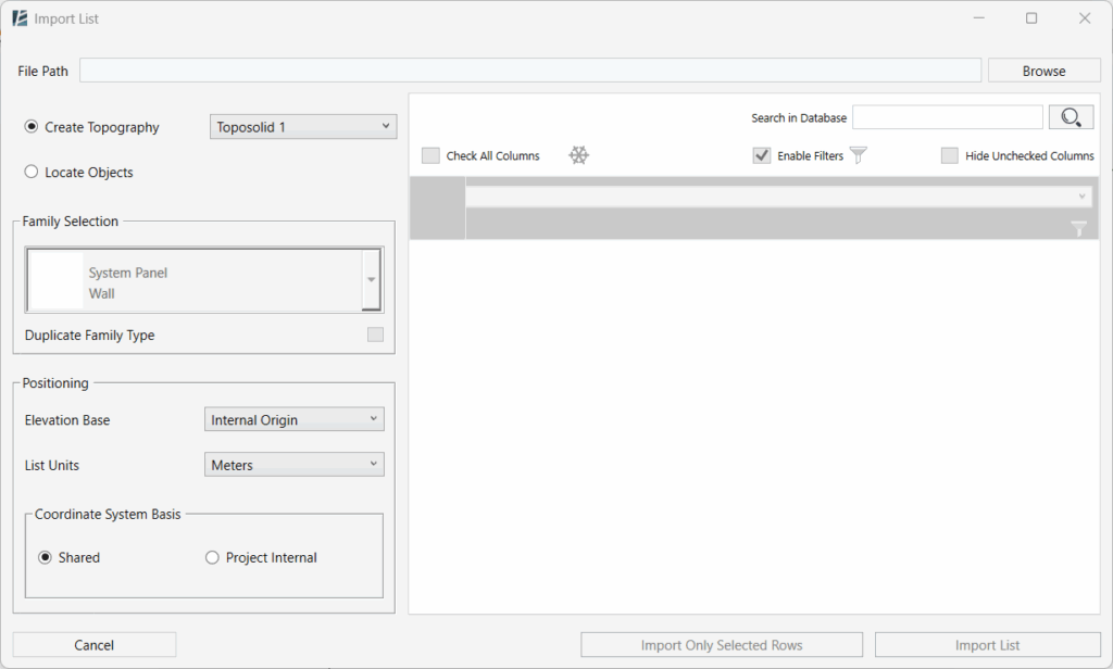 Import List window