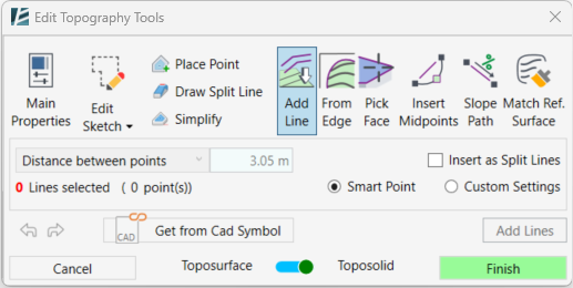 Topotools add lines with CAD